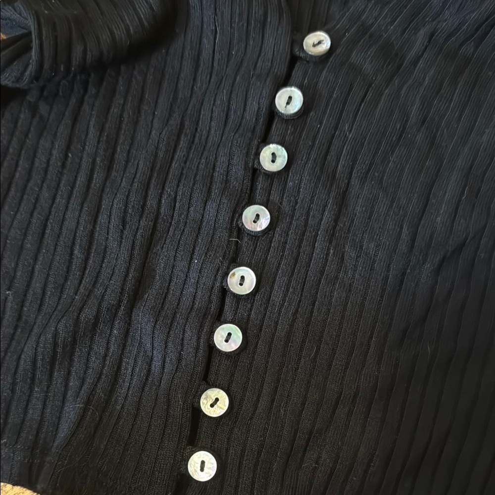 Black Ribbed Button-Up Top - image 3
